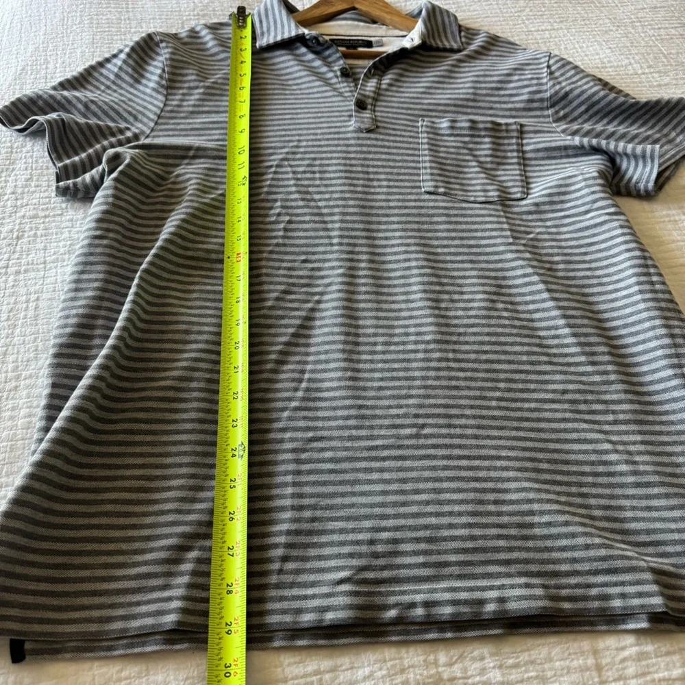 Banana Republic Gray Striped Performance Pique Polo Shirt XL BR Cotton Pocket